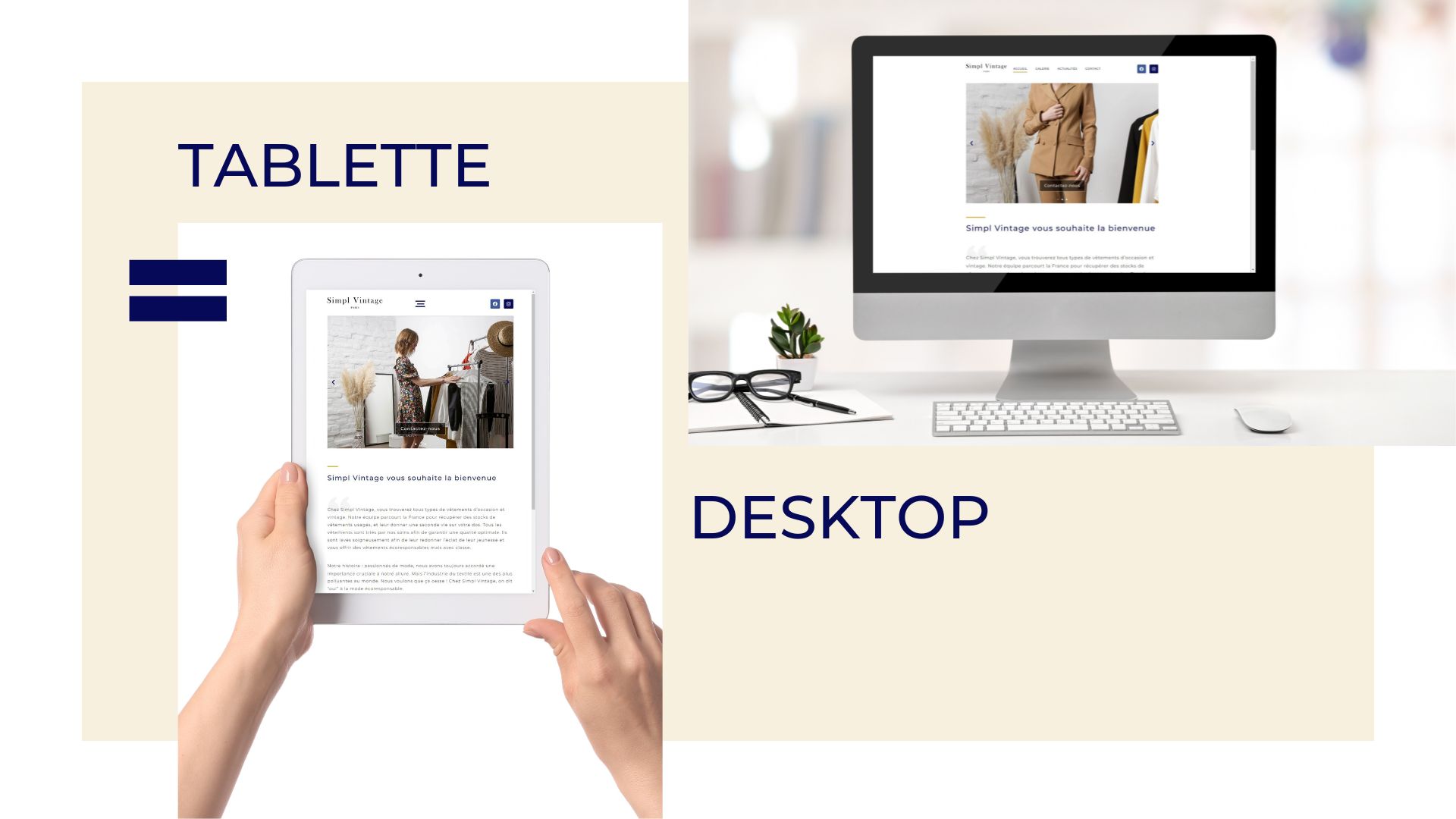 Version tablette et desktop du site Simpl Vintage